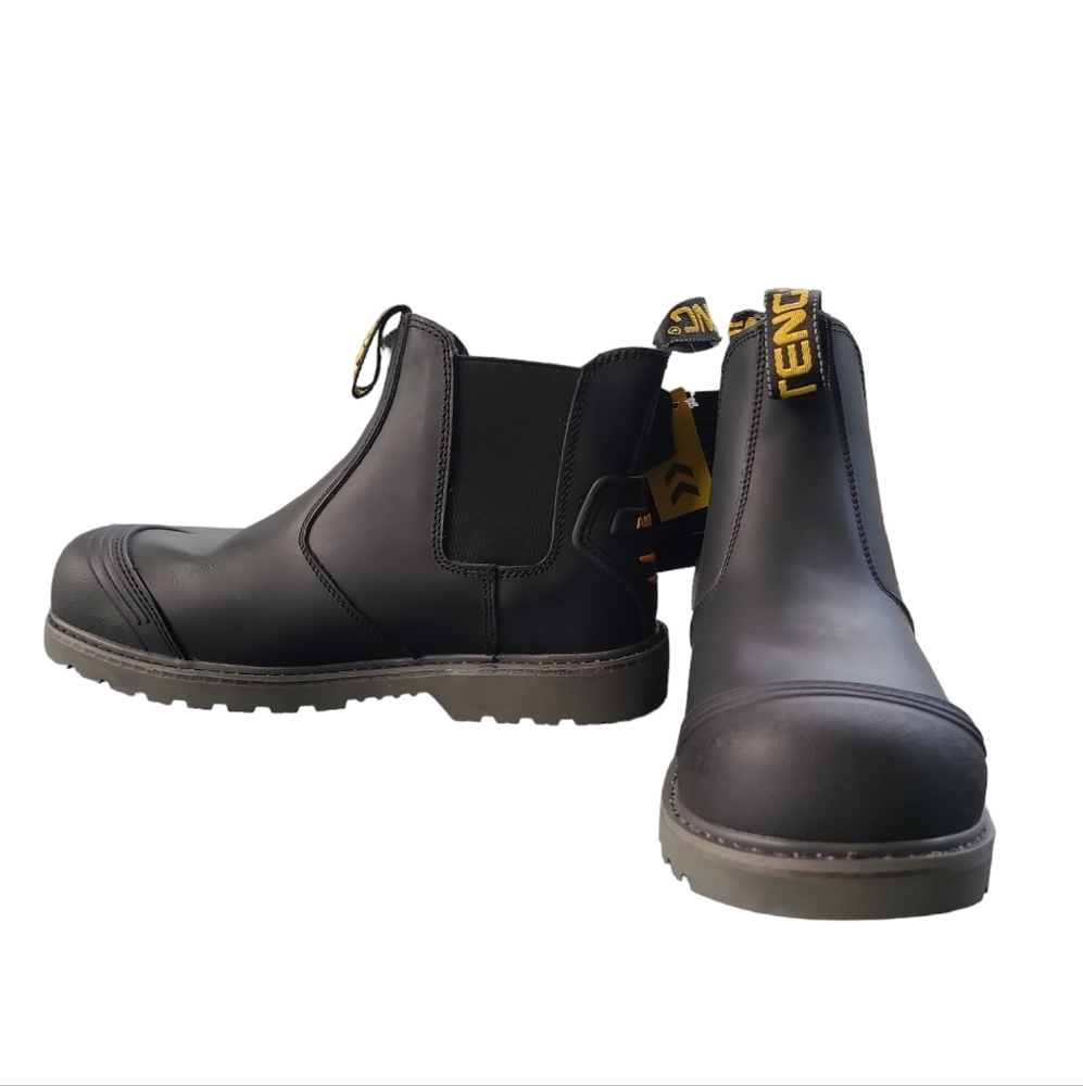 ANTENG Men Work Boots, Steel Toe Full Grain Leather Footwear.